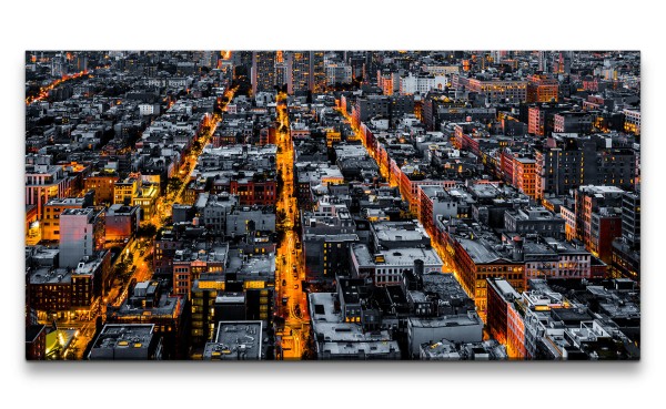 Leinwandbild 120x60cm New York von Oben Großstadt Nacht Straßen Hochhäuser
