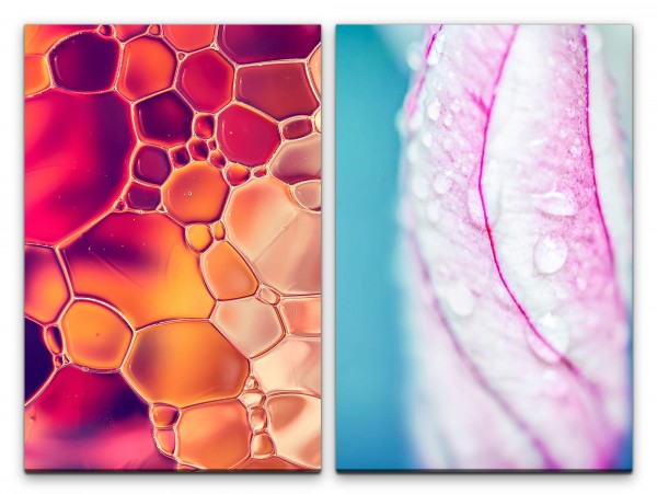2 Bilder je 60x90cm Fotokunst Wasserblasen Farbenfroh Abstrakt Regentropfen Makrofotografie Dekorati