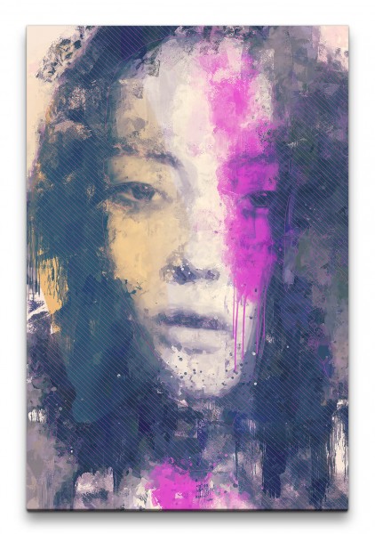 Liu Wen Porträt Abstrakt Kunst Topmodel Farben 60x90cm Leinwandbild