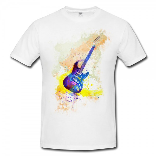 E-Gitarre Herren T- Shirt , Stylisch aus Paul Sinus Aquarell Color