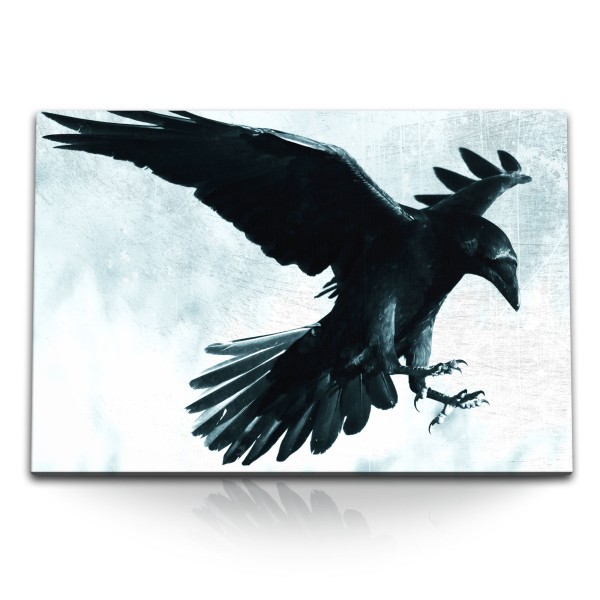 120x80cm Wandbild auf Leinwand Rabe Krähe schwarzer Vogel Kunstvoll