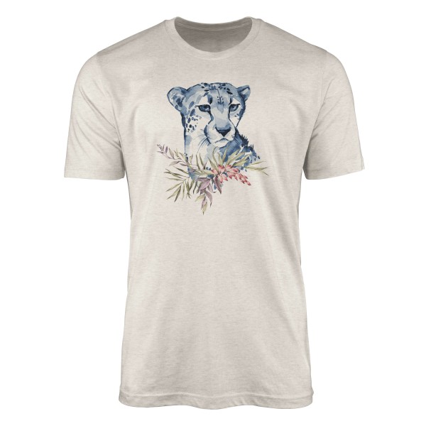 Herren Shirt 100% gekämmte Bio-Baumwolle T-Shirt Aquarell Gepard Motiv Nachhaltig Ökomode aus erneu