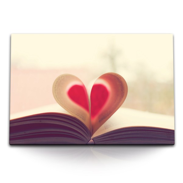 120x80cm Wandbild auf Leinwand Buch Buchseite Herz Herzform Lesezimmer Bibliothek