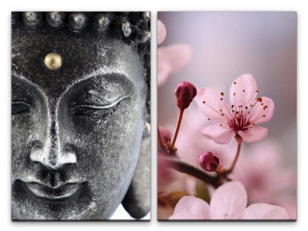 2 Bilder je 60x90cm Buddha Buddhakopf Kirschbaum Frühling Japan Wiedergeburt Meditation