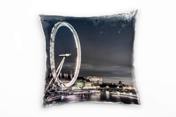 City, grau, gelb, London, Nacht, London Eye, Big Ben Deko Kissen 40x40cm für Couch Sofa Lounge Zierk
