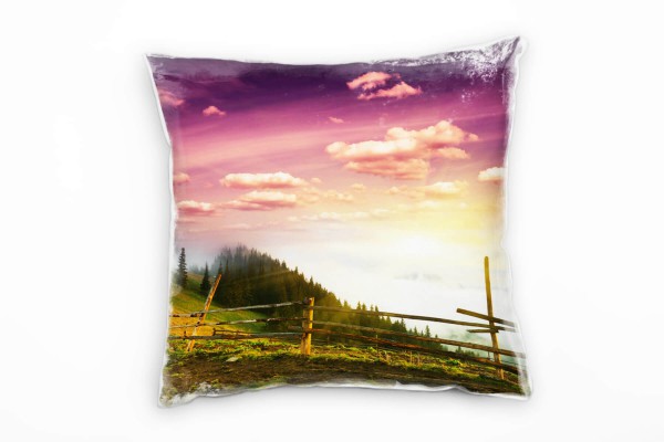 Landschaft, grün, rosa, Berge, Wald Deko Kissen 40x40cm für Couch Sofa Lounge Zierkissen