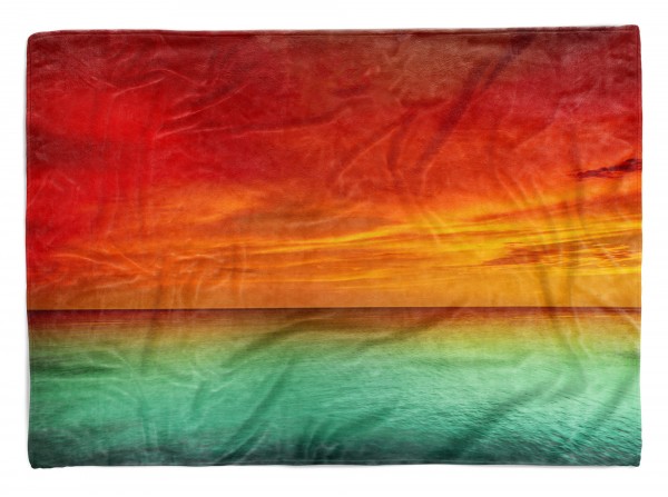 Handtuch Strandhandtuch Saunatuch Kuscheldecke mit Fotomotiv roter Himmel Meer