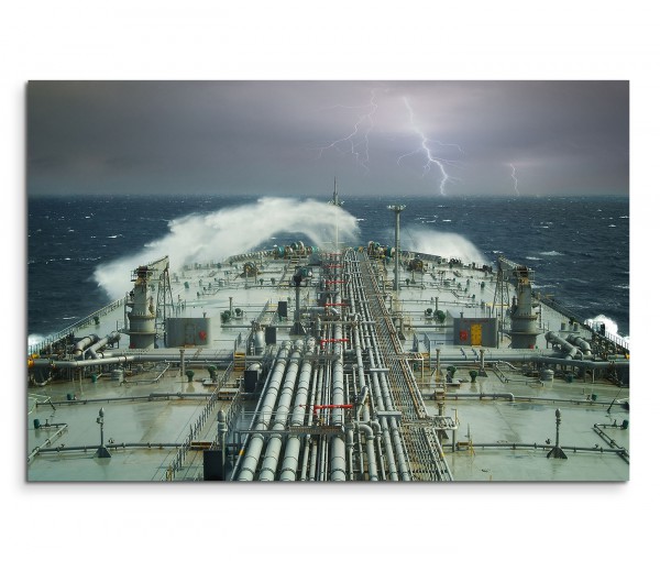 120x80cm Wandbild Öltanger Schiff Meer Wellen Blitze
