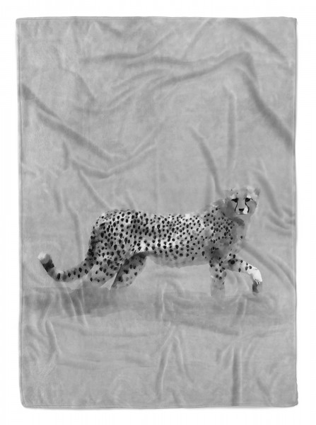 Handtuch Strandhandtuch Saunatuch Kuscheldecke Grau Gepard Motiv Kunstvoll