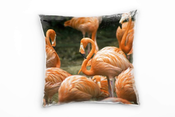 Tiere, orange, Flamingos Deko Kissen 40x40cm für Couch Sofa Lounge Zierkissen