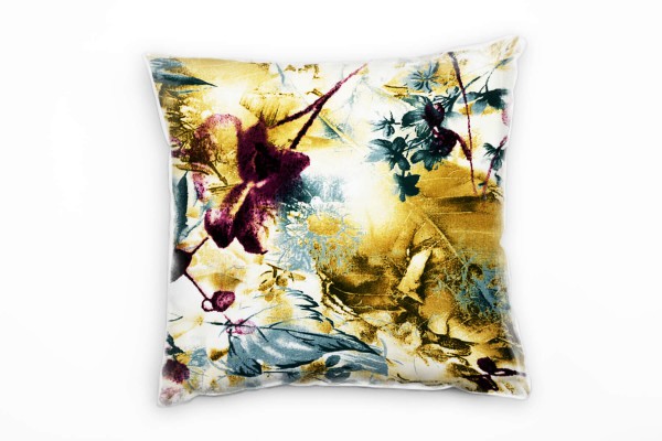 Abstrakt, gemalt, Blätter, Blüten, braun, türkis Deko Kissen 40x40cm für Couch Sofa Lounge Zierkiss