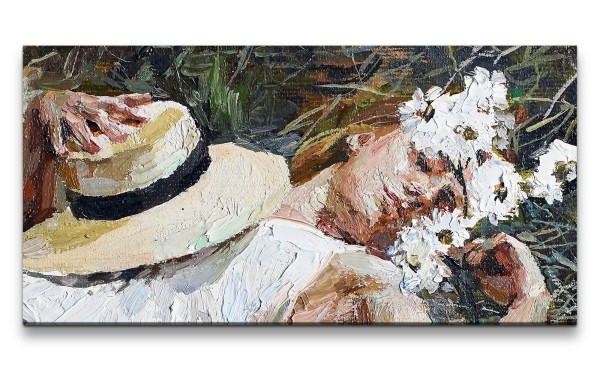 Leinwandbild 120x60cm Schlafende Schönheit junge Frau Malerisch Blumen Blüten