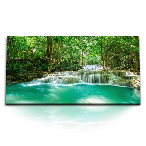 Kunstdruck Bilder 120x60cm Fluss im Dschungel Tropisch Exotisch Natur Wasserfall