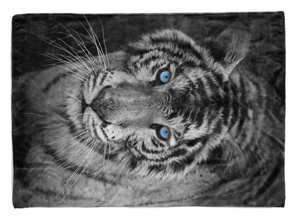 Handtuch Strandhandtuch Saunatuch Kuscheldecke mit Tiermotiv Tiger blaue Augen