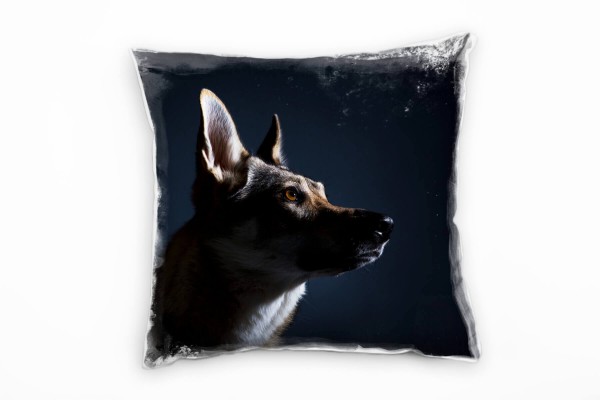 Tiere, Wolfshund, Portrait, schwarz, blau, braun Deko Kissen 40x40cm für Couch Sofa Lounge Zierkisse
