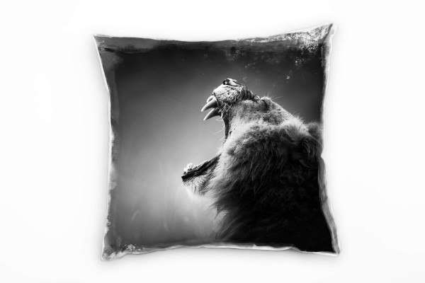 Tiere, schwarz, weiß, brüllender Löwe von der Seite Deko Kissen 40x40cm für Couch Sofa Lounge Zierki