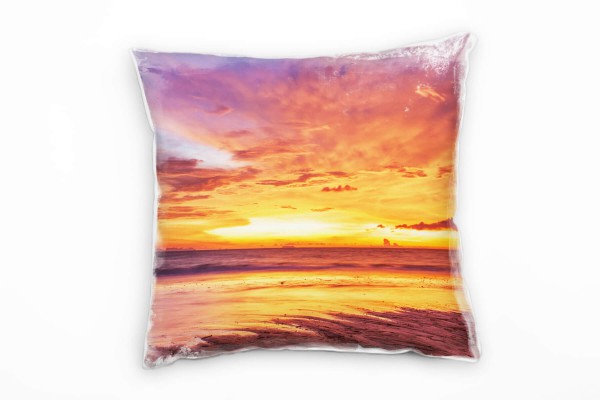 Strand und Meer, orange, Sonnenuntergang Deko Kissen 40x40cm für Couch Sofa Lounge Zierkissen