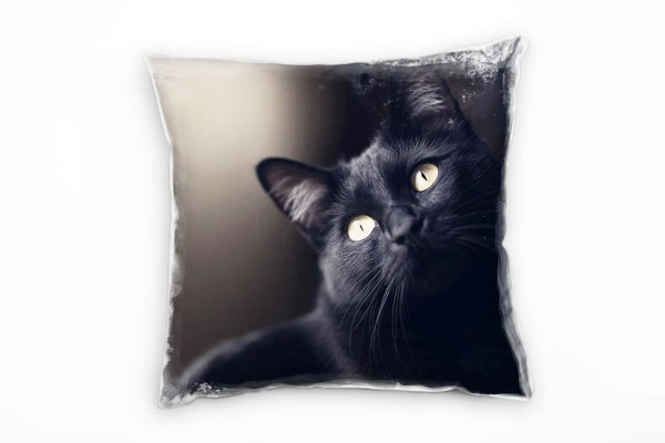 Tiere, Katze, grüne Augen, schwarz Deko Kissen 40x40cm für Couch Sofa Lounge Zierkissen