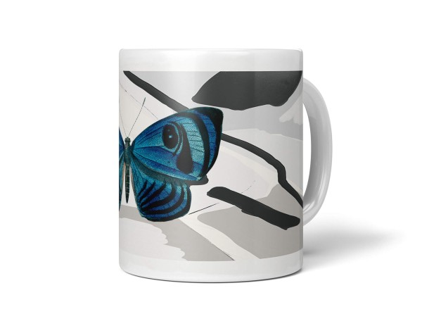 Dekorative Tasse mit schönem Motiv blauer Schmetterling einzigartiges Design Kunstvoll