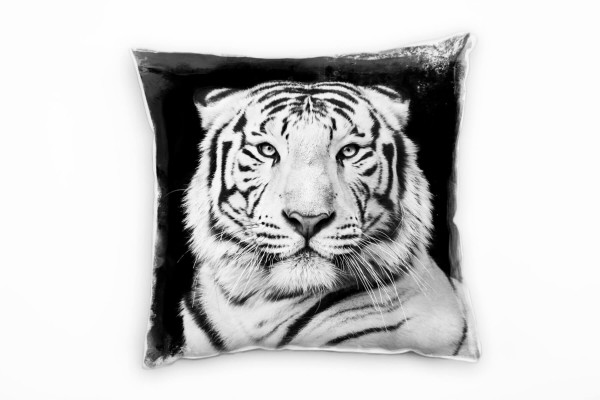 Tiere, Tiger, Portrait, grau Deko Kissen 40x40cm für Couch Sofa Lounge Zierkissen
