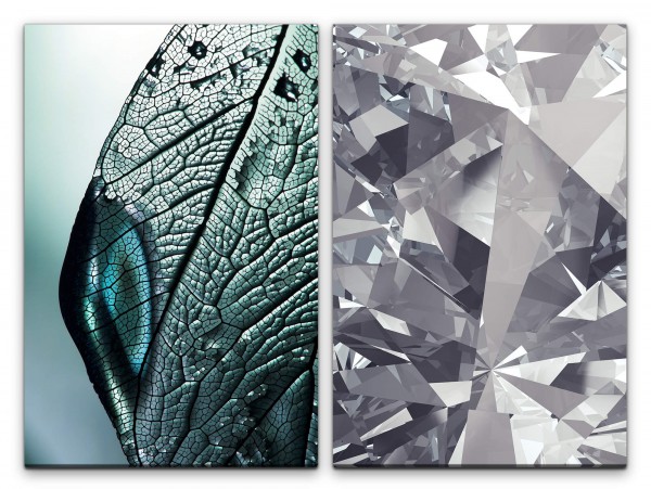2 Bilder je 60x90cm Grau Diamant Makro Modern Büro Edel Glitzernd