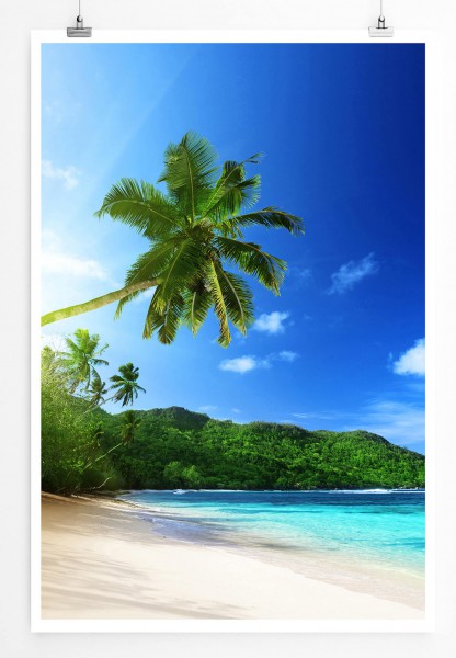 60x90cm Landschaftsfotografie Poster Sonniger Strand Mahe Insel Seychellen