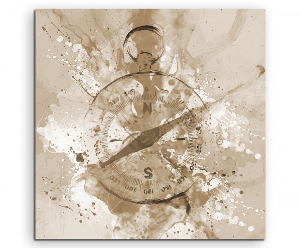 Kompass 60x60cm Aquarell Art Leinwandbild Sepia