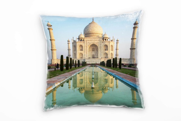Urban, blau, beige, Taj Mahal, Indien Deko Kissen 40x40cm für Couch Sofa Lounge Zierkissen