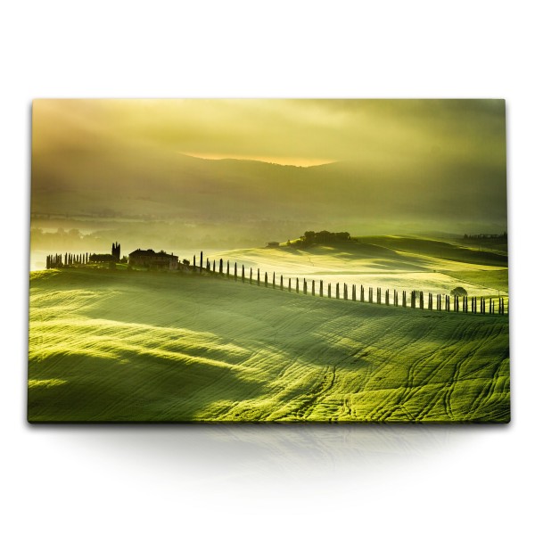 120x80cm Wandbild auf Leinwand Toskana Italien Landschaft Finca Landhaus Sonnenaufgang