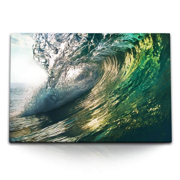 120x80cm Wandbild auf Leinwand Große Welle Ozean Surfen Wasser Natur