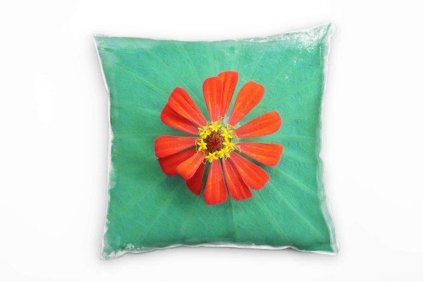 Blumen grün, rot, Blume auf einem Lotusblatt Deko Kissen 40x40cm für Couch Sofa Lounge Zierkissen