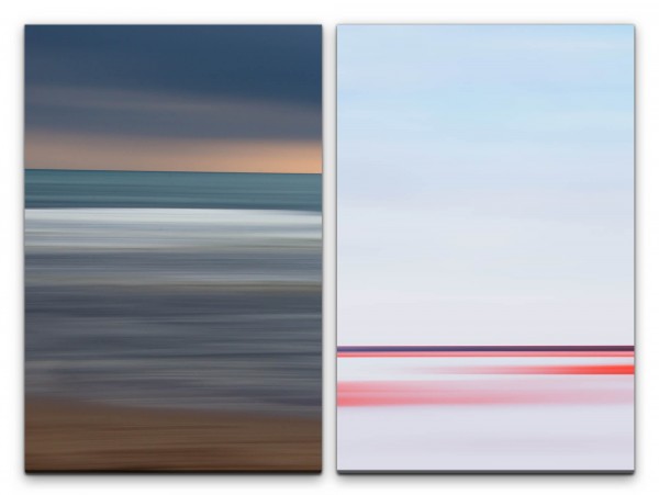 2 Bilder je 60x90cm Abstrakt Minimal Horizont Weite Meer Strand Kunstvoll