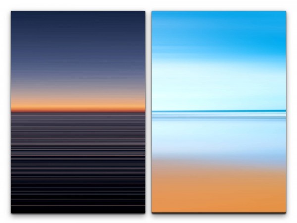 2 Bilder je 60x90cm Horizont Abendröte Minimal Orange Himmel Hellblau warmes Licht