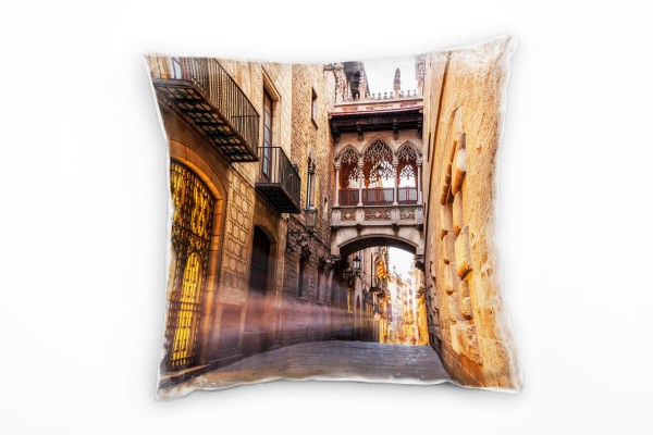 City, Spanien, Barcelona, braun, orange Deko Kissen 40x40cm für Couch Sofa Lounge Zierkissen