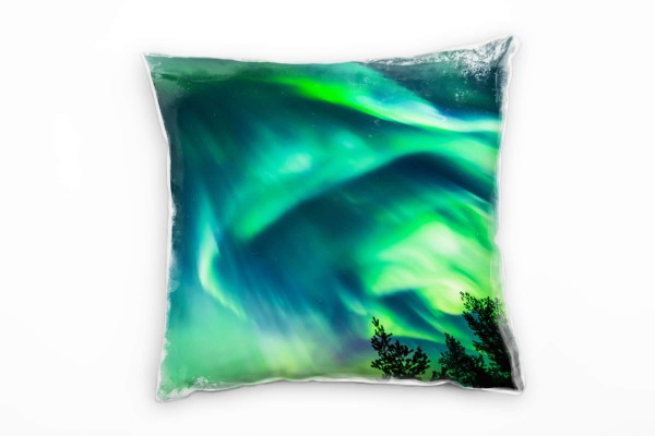 Natur, Polarlichter, Nacht, grün, türkis Deko Kissen 40x40cm für Couch Sofa Lounge Zierkissen