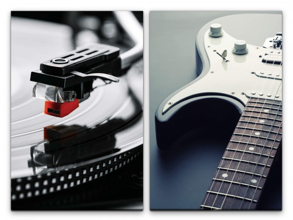 2 Bilder je 60x90cm Tonabnehmer Plattenspieler E-Gitarre Musik Schallplatte Tonarm Audiophile