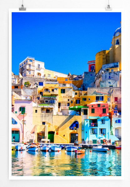 60x90cm Architekturfotografie Poster Hafen der Procida Insel Neapel Italien