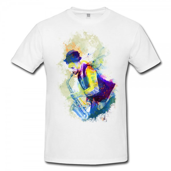 Saxophon Spieler Herren T- Shirt , Stylisch aus Paul Sinus Aquarell Color