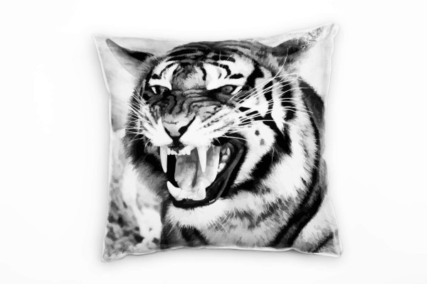 Tiere, schwarz, weiß, Tiger, Nah Deko Kissen 40x40cm für Couch Sofa Lounge Zierkissen