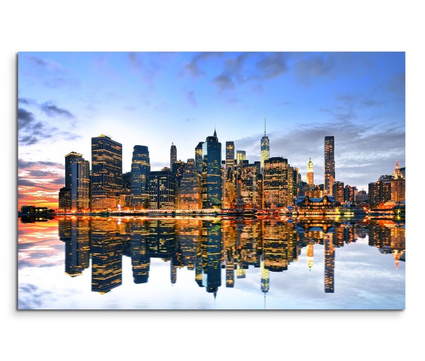 120x80cm Wandbild Manhattan Skyline Haudson River Dämmerung Spiegelung
