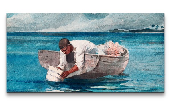 Remaster 120x60cm Winslow Homer weltberühmtes Wandbild The Water Fan Fischerboot Fischer Meer
