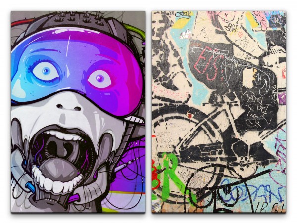 2 Bilder je 60x90cm Cyborg Street Art Schrei New York Bunt Grungy Wand