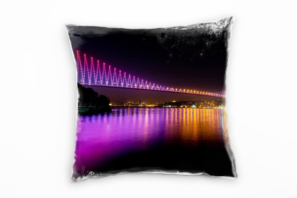 Urban, lila, orange, schwarz, Bosporus Brücke, Istanbul Deko Kissen 40x40cm für Couch Sofa Lounge