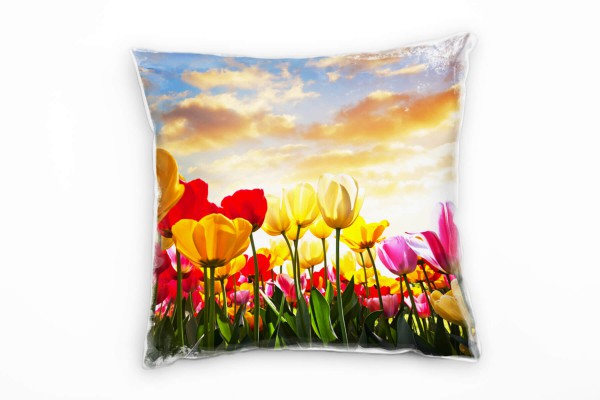 Blumen, bunt, Tulpen, Sonnenuntergang Deko Kissen 40x40cm für Couch Sofa Lounge Zierkissen