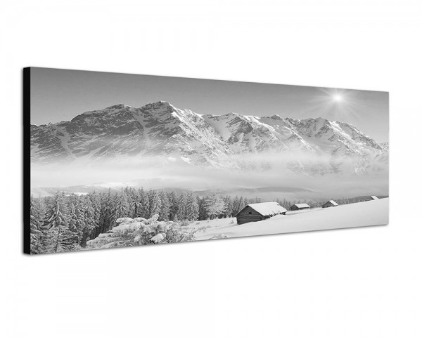 150x50cm Winterlandschaft Berge Wald Häuser Schnee