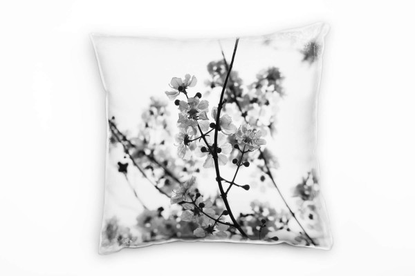 Blumen, Blüten, Frühling, grau Deko Kissen 40x40cm für Couch Sofa Lounge Zierkissen