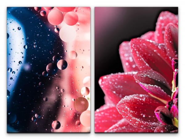 2 Bilder je 60x90cm Blume Tropfen auf Glas Kunstvoll Abstrakt Fotokunst Stimmig Makrofotografie