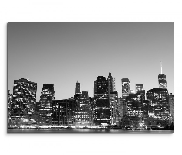 120x80cm Wandbild Manhattan Skyline Nacht Lichter schwarz weiß