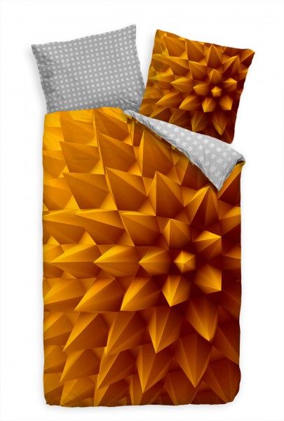 Abstrakt 3D Muster Spitzen Gelb Orange Bettwäsche Set 135x200 cm + 80x80cm Atmungsaktiv