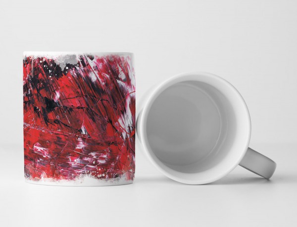 Tasse Geschenk Abstraktion: rot; viel schwarz; hellgrau Elemente 